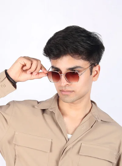 ووجلز نظارة شمسية سداسية بنية بحماية من الأشعة فوق البنفسجية