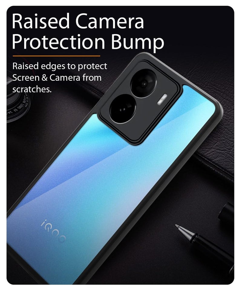 WOW Imagine غطاء خلفي هجين مضاد للصدمات من WOW IMAGINE لجهاز iQOO Z7 5G | iQOO Z7s 5G | غطاء خلفي رقيق صلب | PC و TPU | غطاء شفاف واضح - أسود - Image 5