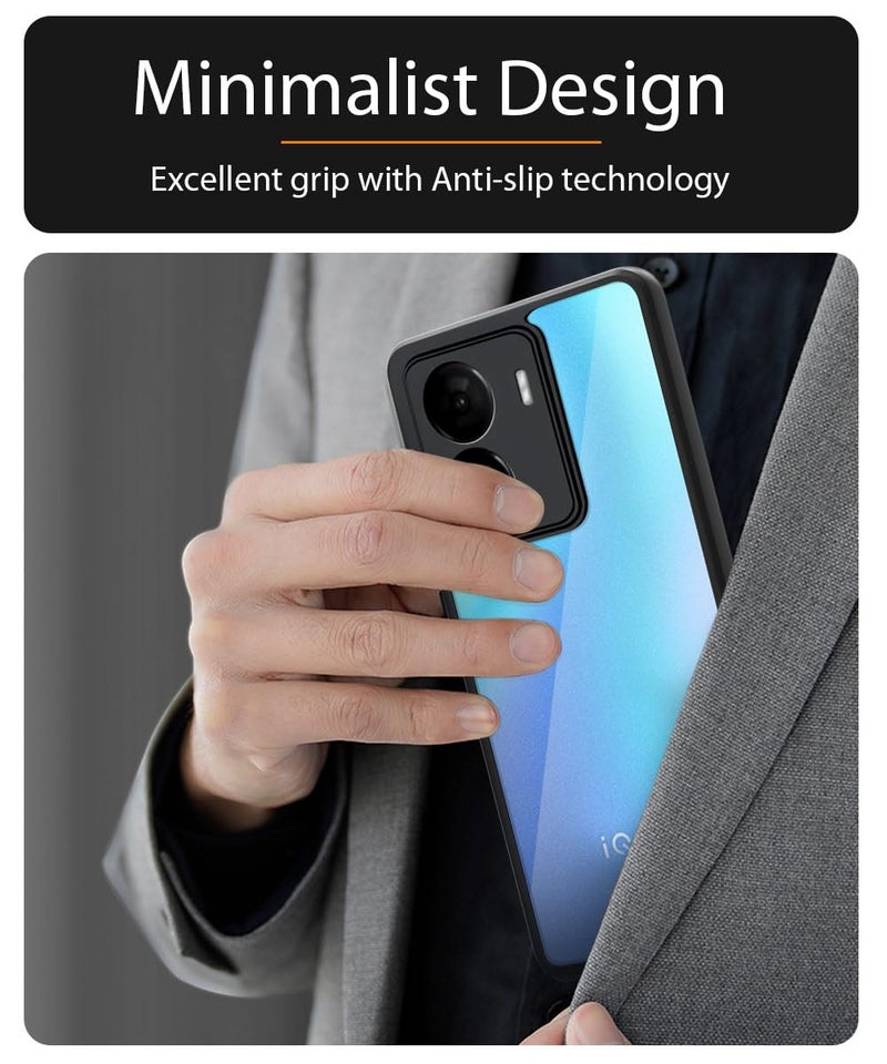 WOW Imagine غطاء خلفي هجين مضاد للصدمات من WOW IMAGINE لجهاز iQOO Z7 5G | iQOO Z7s 5G | غطاء خلفي رقيق صلب | PC و TPU | غطاء شفاف واضح - أسود - Image 4