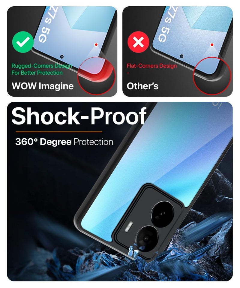WOW Imagine غطاء خلفي هجين مضاد للصدمات من WOW IMAGINE لجهاز iQOO Z7 5G | iQOO Z7s 5G | غطاء خلفي رقيق صلب | PC و TPU | غطاء شفاف واضح - أسود - Image 3