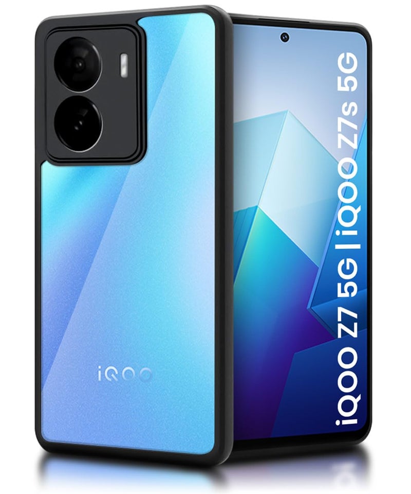 WOW Imagine غطاء خلفي هجين مضاد للصدمات من WOW IMAGINE لجهاز iQOO Z7 5G | iQOO Z7s 5G | غطاء خلفي رقيق صلب | PC و TPU | غطاء شفاف واضح - أسود - Image 1