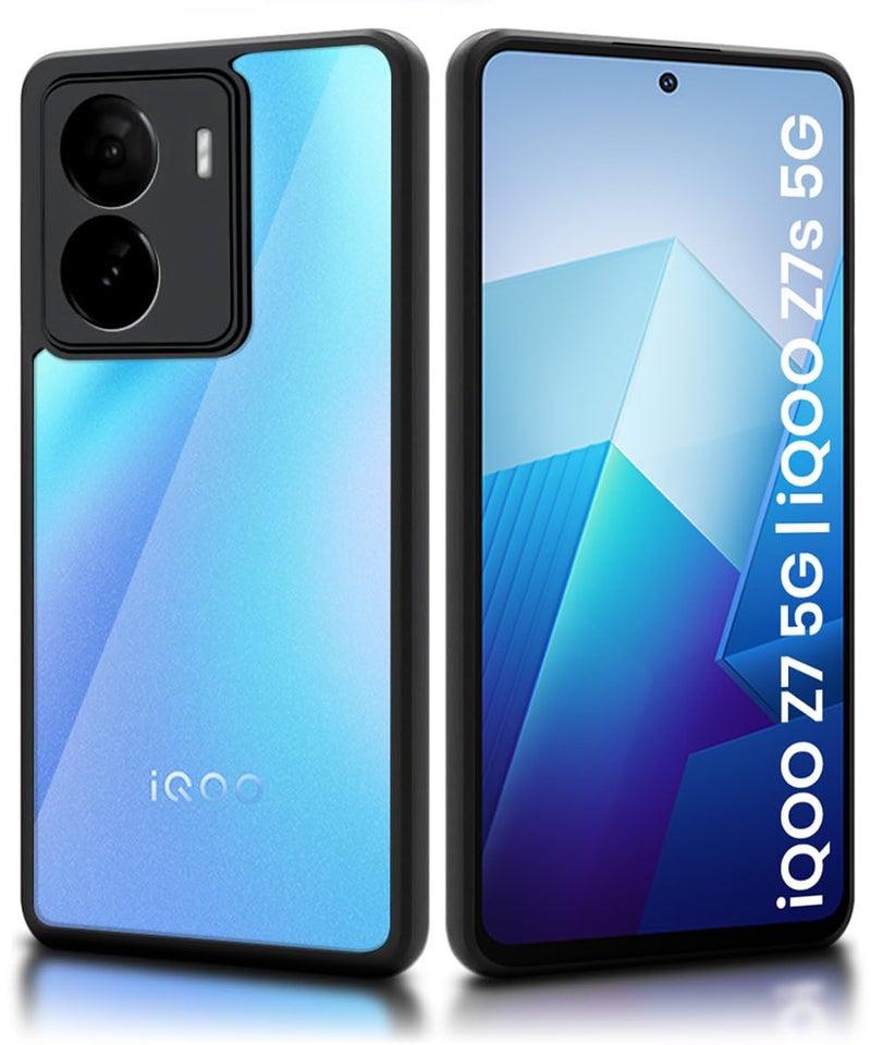 WOW Imagine غطاء خلفي هجين مضاد للصدمات من WOW IMAGINE لجهاز iQOO Z7 5G | iQOO Z7s 5G | غطاء خلفي رقيق صلب | PC و TPU | غطاء شفاف واضح - أسود - Image 2