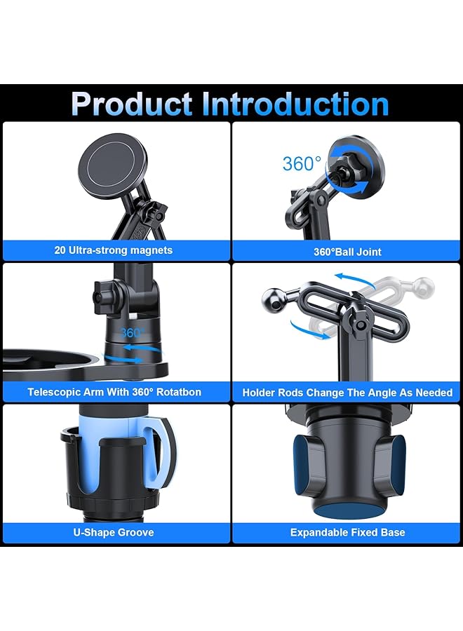 KASTWAVE Magnetic Car Cup Holder With Expandable Adjustable Base - Universal Drink Holder & Phone Stand For All Smartphones And Most Bottles, Stable, Hands-Free Car Mount For Easy Access - Image 4