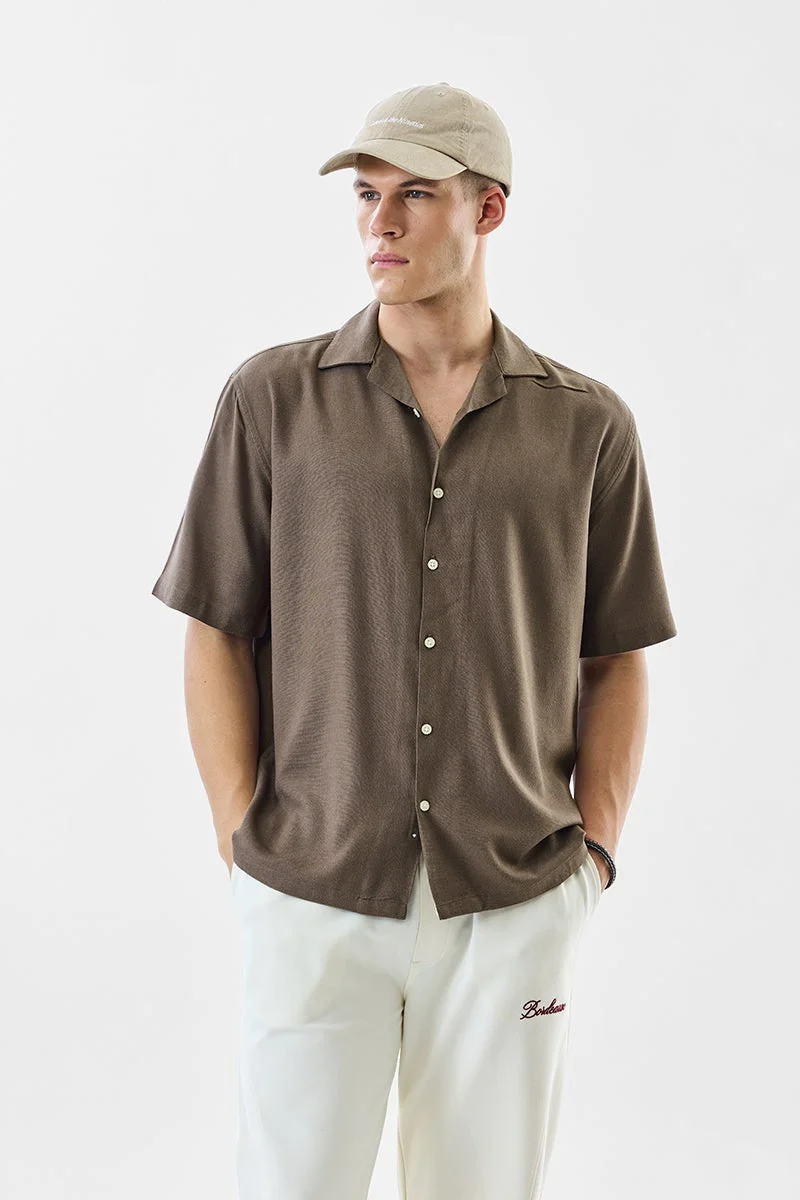 سنيتش Brown Textured Half Sleeve Boxy Shirt
