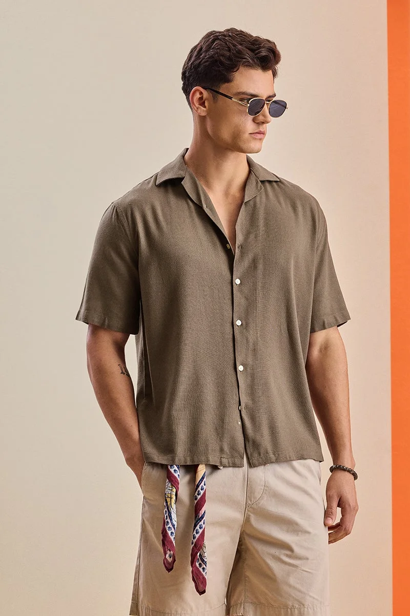 سنيتش Brown Textured Half Sleeve Boxy Shirt