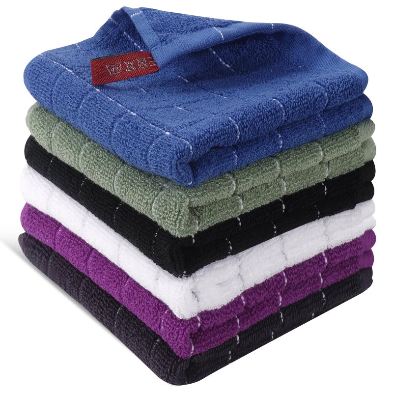 INFICRIME Wash Cloths 6 Pack 100 Cotton Soft Absorbent Washcloths for Face Body Quick Dry Wash Cloths for Showering Bathroom Towels 6 Colors - Image 2