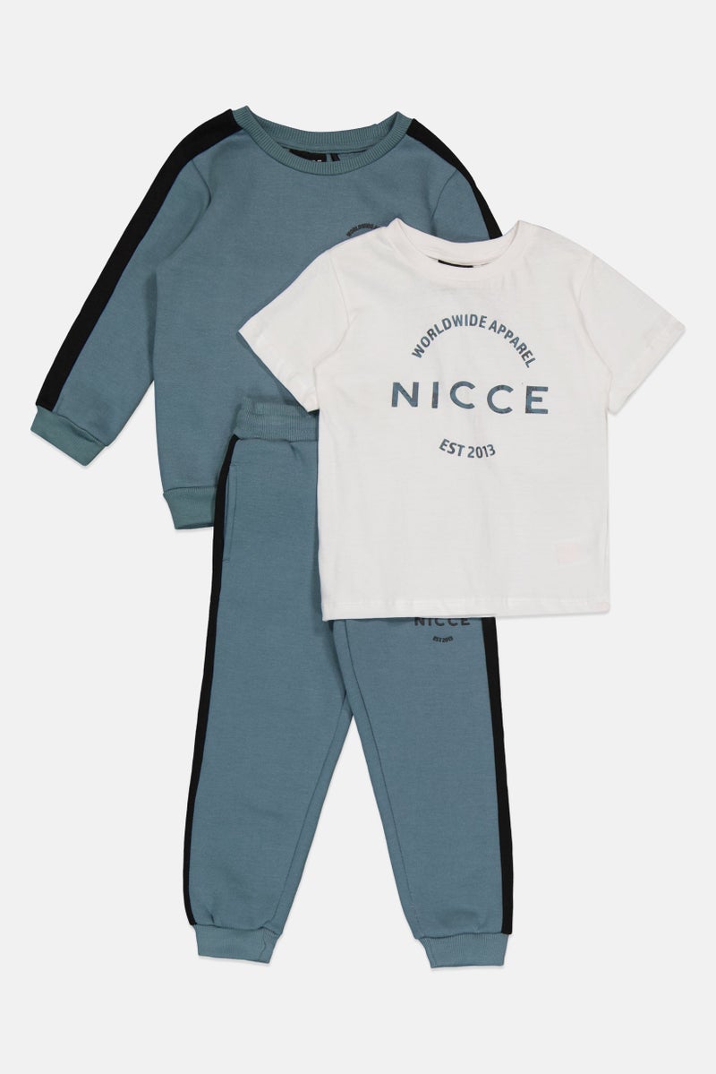 Nicce طقم تي شيرت وسويت شيرت وسروال رياضي للأطفال الأولاد 3 قطع بشعار العلامة التجارية، متعدد الألوان - Image 2