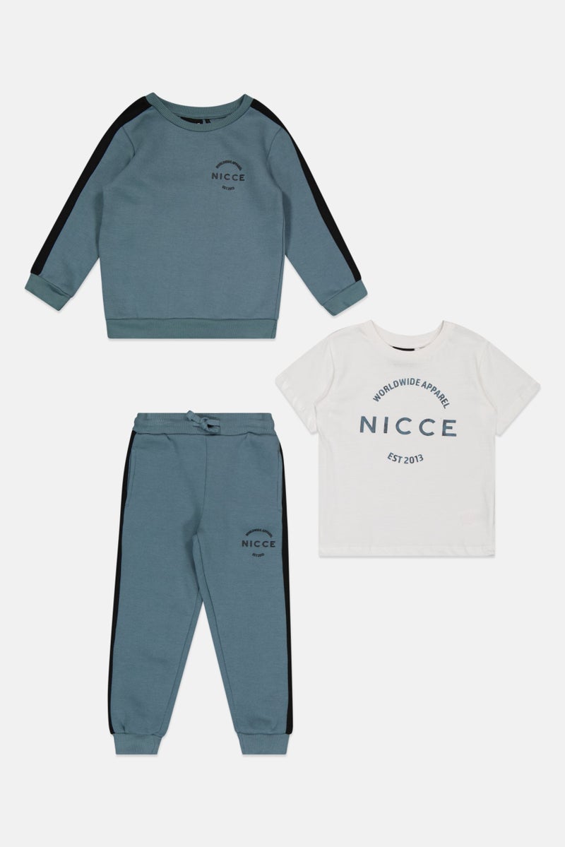 Nicce طقم تي شيرت وسويت شيرت وسروال رياضي للأطفال الأولاد 3 قطع بشعار العلامة التجارية، متعدد الألوان - Image 4