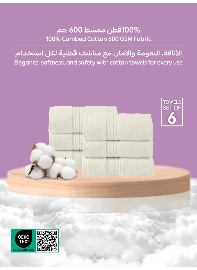 Donetella 6-Pcs Hand Towel Set (40x70 cm) – 100% Combed Cotton 600 GSM | Quick Dry, Ultra-Absorbent, Thick & Plush | Ideal for Spa, Gym, Hotel & Everyday Luxury