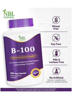 NBL Natural Vitamin B-100, Energy Production, Nervous System Health, 100 Veg Capsules  - Image 5