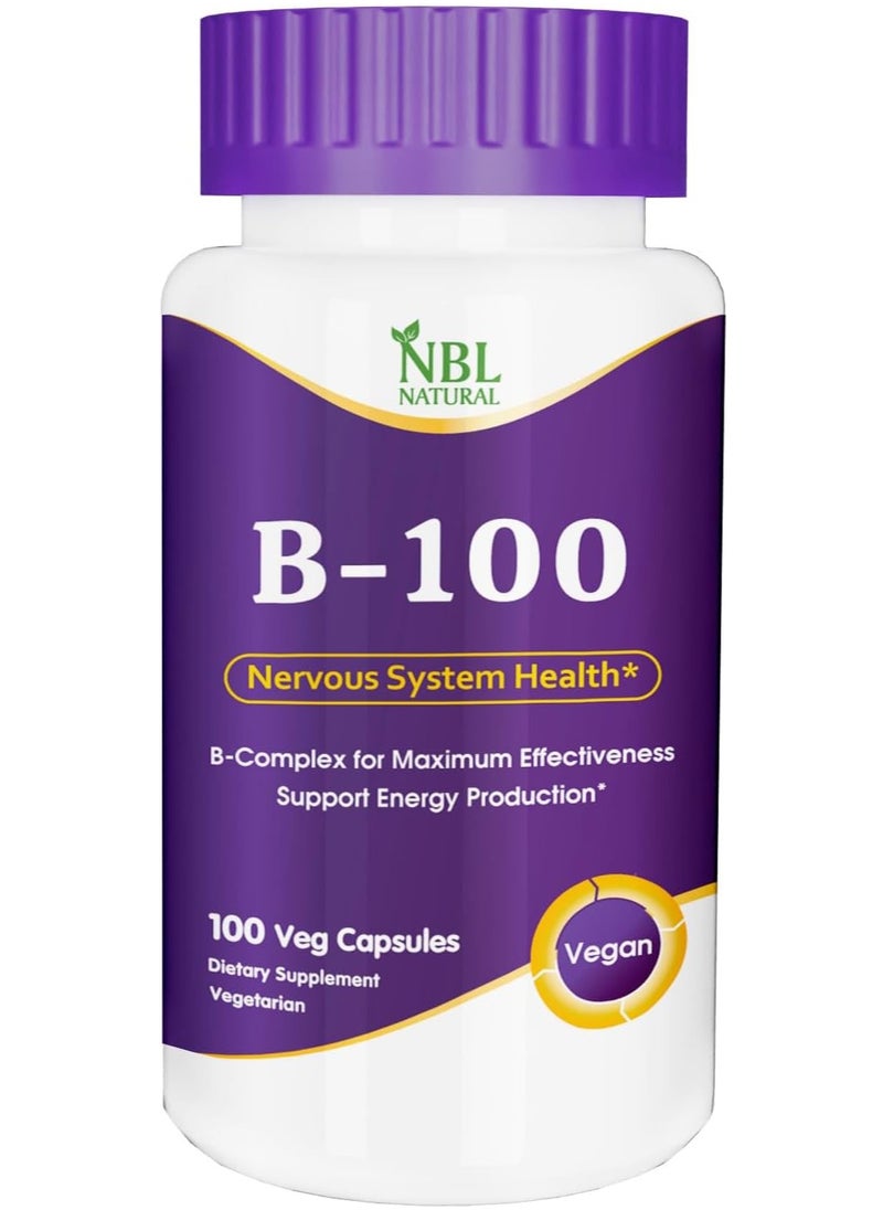 NBL Natural Vitamin B-100, Energy Production, Nervous System Health, 100 Veg Capsules  - Image 1