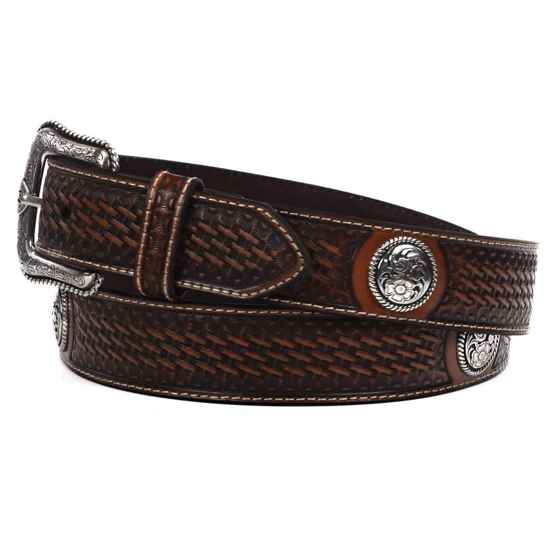 ARIAT Men's Basket Stamp Circle Concho Belt, Tan, 34 - Image 2