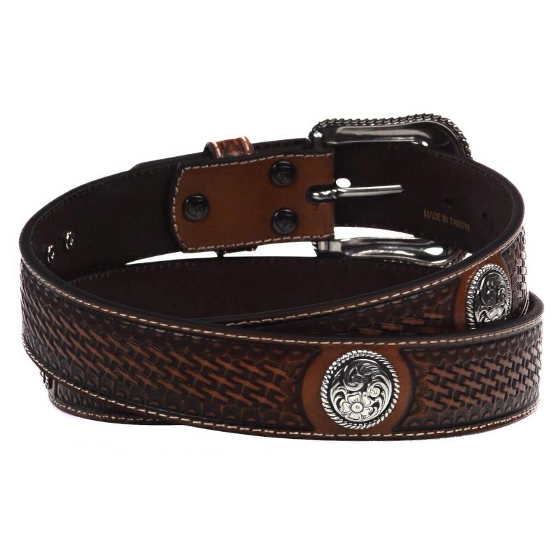 ARIAT Men's Basket Stamp Circle Concho Belt, Tan, 34 - Image 3