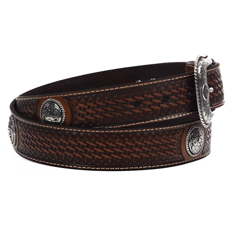 ARIAT Men's Basket Stamp Circle Concho Belt, Tan, 34 - Image 4