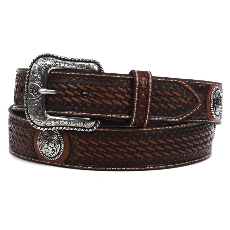 ARIAT Men's Basket Stamp Circle Concho Belt, Tan, 34 - Image 1