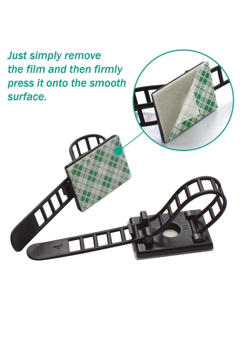 Alissa 100 pcs Cable Clips the Adhesive Cable Ties, Adjustable Nylon Cable Zip Ties and Adhesive Cable Clips with Optional Screw Mount for Cord Management (Black)  - Image 2