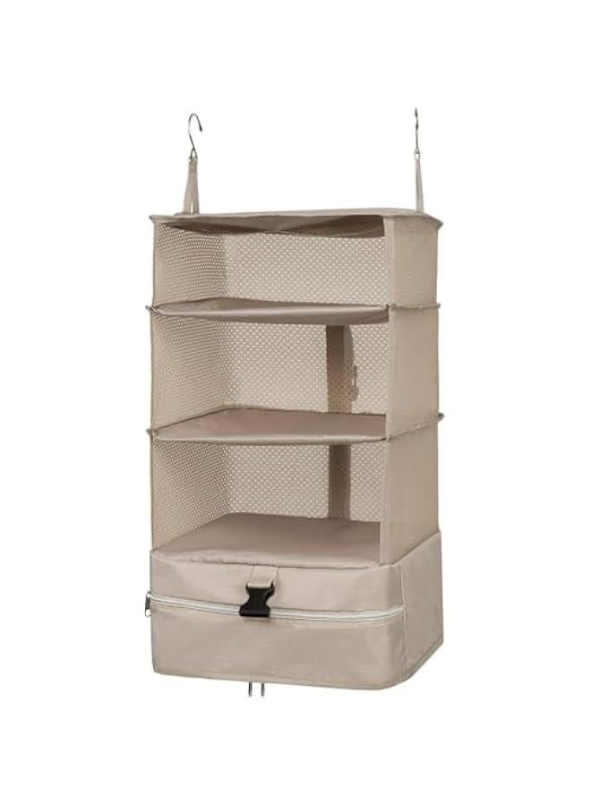 HOOKOR Portable Hanging Travel Shelves, Packing Organizer for Luggage, Bag Packing Cube Organizer Suitcase Storage Large Capacity, Carry on Luggage Suitcase Organize, Beige - Image 1