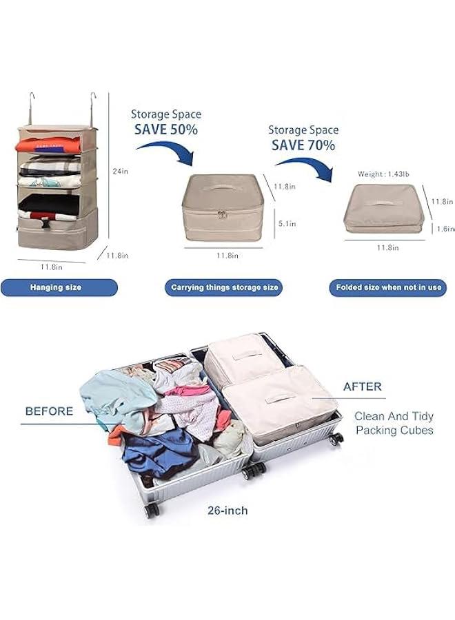HOOKOR Portable Hanging Travel Shelves, Packing Organizer for Luggage, Bag Packing Cube Organizer Suitcase Storage Large Capacity, Carry on Luggage Suitcase Organize, Beige - Image 2