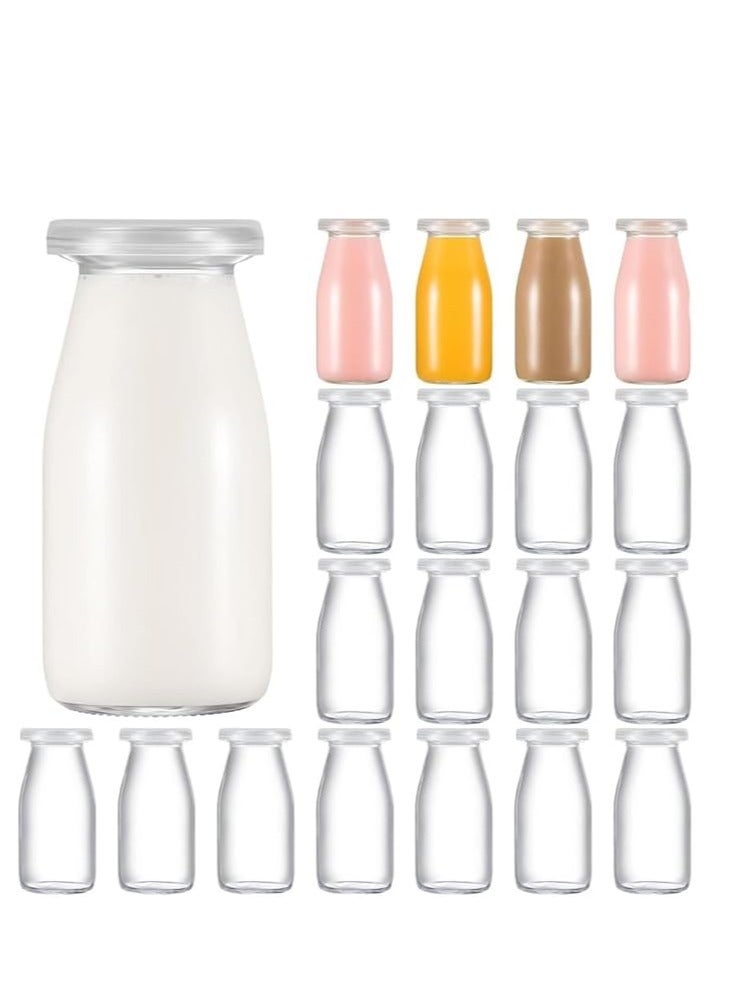 Home zone 20 Pack Small Glass Milk Bottle Clear Mini Glass Bottles with Lids Reusable Glass Milk Jar Small Juice Storage Bottle Vintage Breakfast Shake Container for Drinking Water Honey (3.38 oz)100ML - Image 1