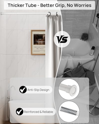 ALLZONE Shower Curtain Rod Tension No Drill, 42-83 Inches,Heavy Duty Tension Curtain Rod, Rustproof Shower Rods for Bathroom, Adjustable Spring Tension Rods for Windows,White - Image 3