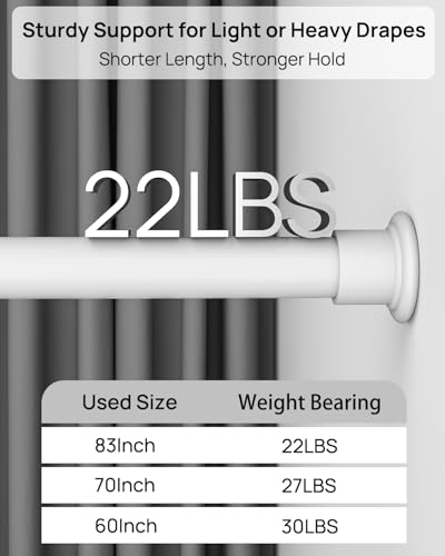 ALLZONE Shower Curtain Rod Tension No Drill, 42-83 Inches,Heavy Duty Tension Curtain Rod, Rustproof Shower Rods for Bathroom, Adjustable Spring Tension Rods for Windows,White - Image 4