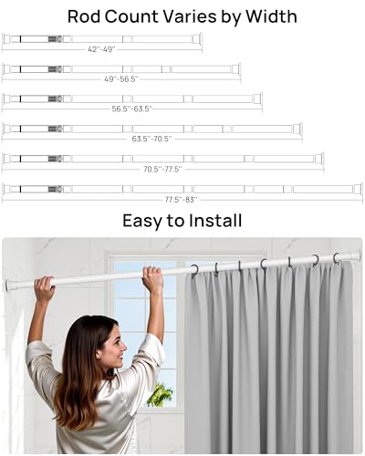 ALLZONE Shower Curtain Rod Tension No Drill, 42-83 Inches,Heavy Duty Tension Curtain Rod, Rustproof Shower Rods for Bathroom, Adjustable Spring Tension Rods for Windows,White - Image 2