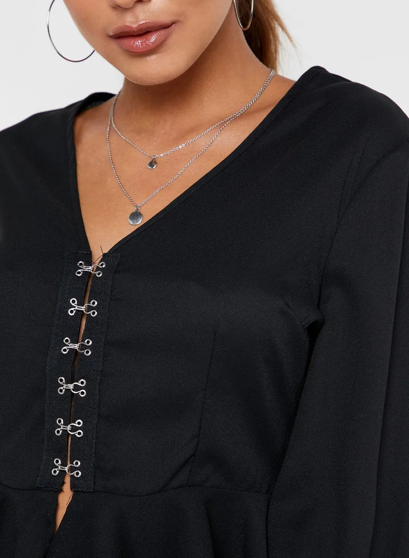 Missguided Hook Detail Peplum Top