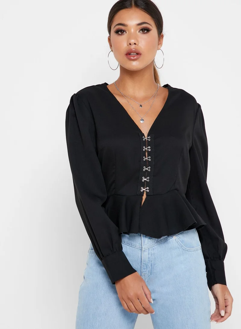 Missguided Hook Detail Peplum Top