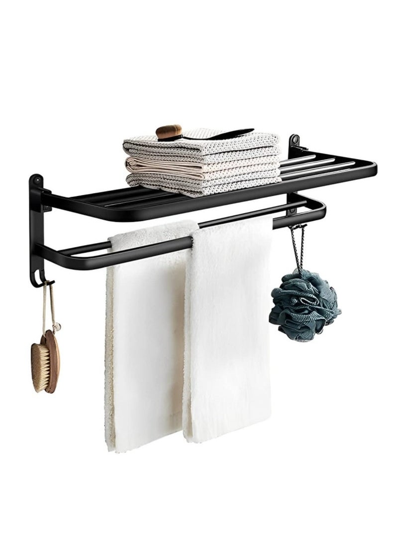 Captaintech Towel Racks, Dual Folding Towel Rack, Bathroom Towel Rack Wall Mounted, for More Stable Storage, Waterproof & Rustproof Space Aluminum (Black, 60cm)  - Image 1