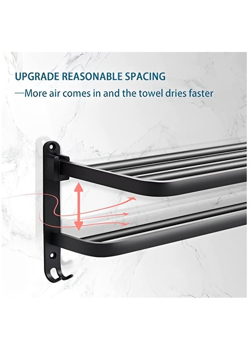 Captaintech Towel Racks, Dual Folding Towel Rack, Bathroom Towel Rack Wall Mounted, for More Stable Storage, Waterproof & Rustproof Space Aluminum (Black, 60cm)  - Image 2