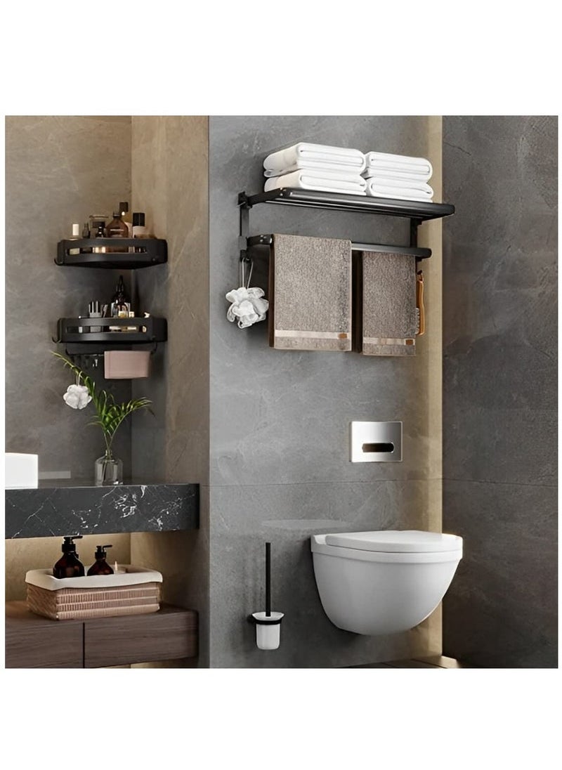 Captaintech Towel Racks, Dual Folding Towel Rack, Bathroom Towel Rack Wall Mounted, for More Stable Storage, Waterproof & Rustproof Space Aluminum (Black, 60cm)  - Image 3