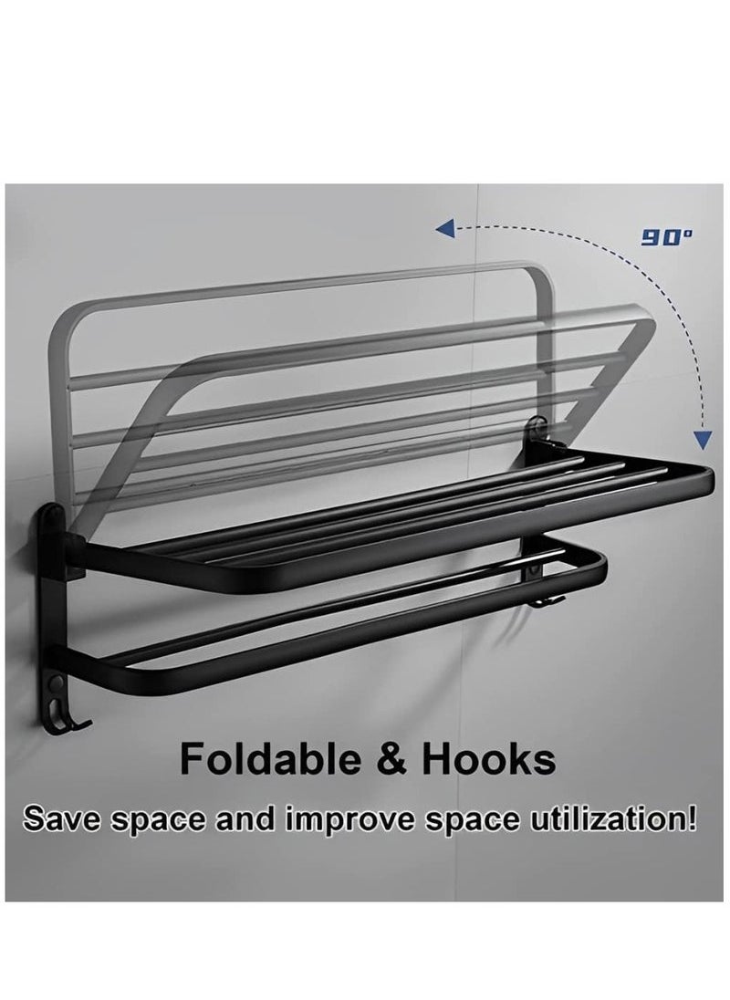Captaintech Towel Racks, Dual Folding Towel Rack, Bathroom Towel Rack Wall Mounted, for More Stable Storage, Waterproof & Rustproof Space Aluminum (Black, 60cm)  - Image 4