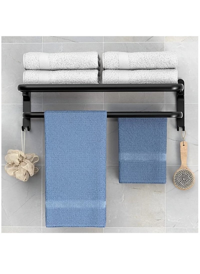Captaintech Towel Racks, Dual Folding Towel Rack, Bathroom Towel Rack Wall Mounted, for More Stable Storage, Waterproof & Rustproof Space Aluminum (Black, 60cm)  - Image 5