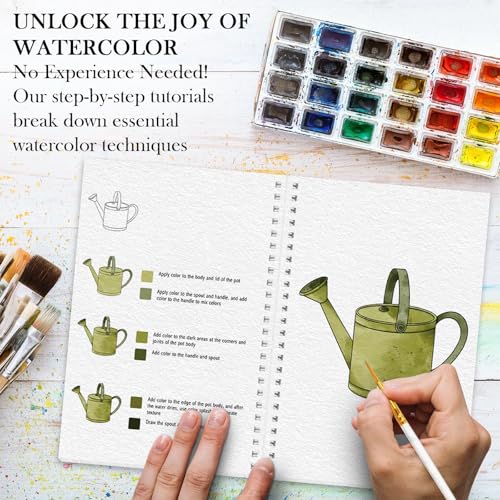 ADEVIAN Watercolor Workbook, Watercolor Workbook Paint Book Beginner Friendly, 12 Different Patterns Stress-Relieving Art Crafts for Creative Exploration Gift for Women Adults Teens (Garden, 1) - Image 4