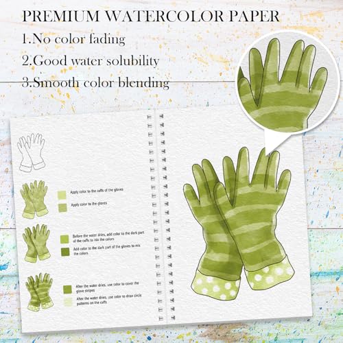 ADEVIAN Watercolor Workbook, Watercolor Workbook Paint Book Beginner Friendly, 12 Different Patterns Stress-Relieving Art Crafts for Creative Exploration Gift for Women Adults Teens (Garden, 1) - Image 3