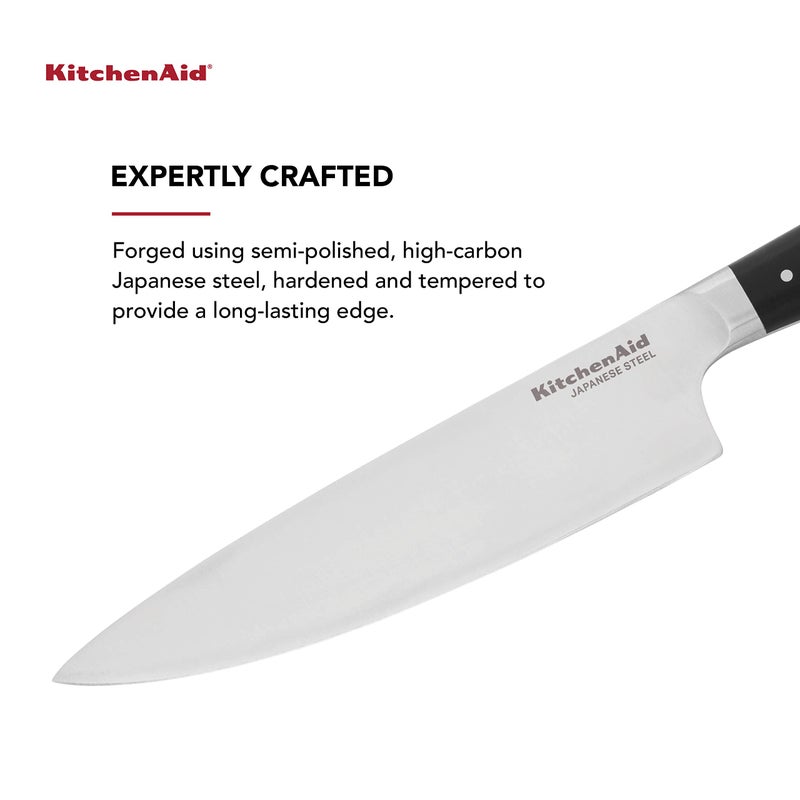 KitchenAid Gourmet Forged Triple Rivet Chef Knife with Custom-Fit Blade Cover, 8-inch, Sharp Kitchen Knife, High-Carbon Japanese Stainless Steel Blade, Black - Image 2