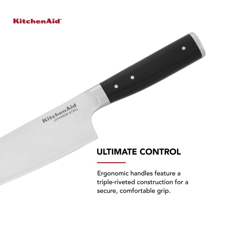 KitchenAid Gourmet Forged Triple Rivet Chef Knife with Custom-Fit Blade Cover, 8-inch, Sharp Kitchen Knife, High-Carbon Japanese Stainless Steel Blade, Black - Image 4