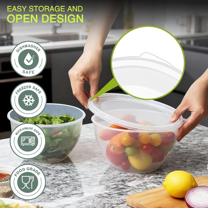 Greentainer Plastic Mixing Bowls Set with Lids, Nesting Bowls for Prepping, Serving, Cooking & Baking, Large Mixing Salad Bowl for Kitchen Storage, Dishwasher & Microwave Safe, Set of 5 (Clear) - Image 5
