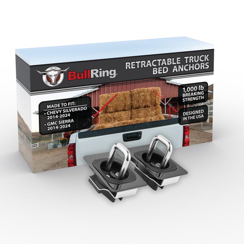 Bull Ring Flush Fit Black Nickel Gunmetal Retractable Truck Bed Tie Down Anchors for Chevy Silverado 20142024 GMC Sierra 20142024 Rail Cap Trim Required Set of 2