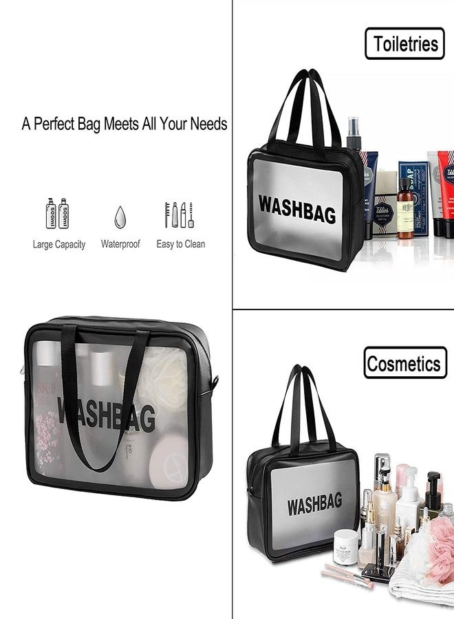 CLOUDTAIL CHOICE Clear Travel Toiletries Bag Waterproof Cosmetic Makeup Wash Bags PVC Portable Organiser Case Carry Pouch for Women Business Bathroom,Pink& Black (Large) (Black) - Image 3