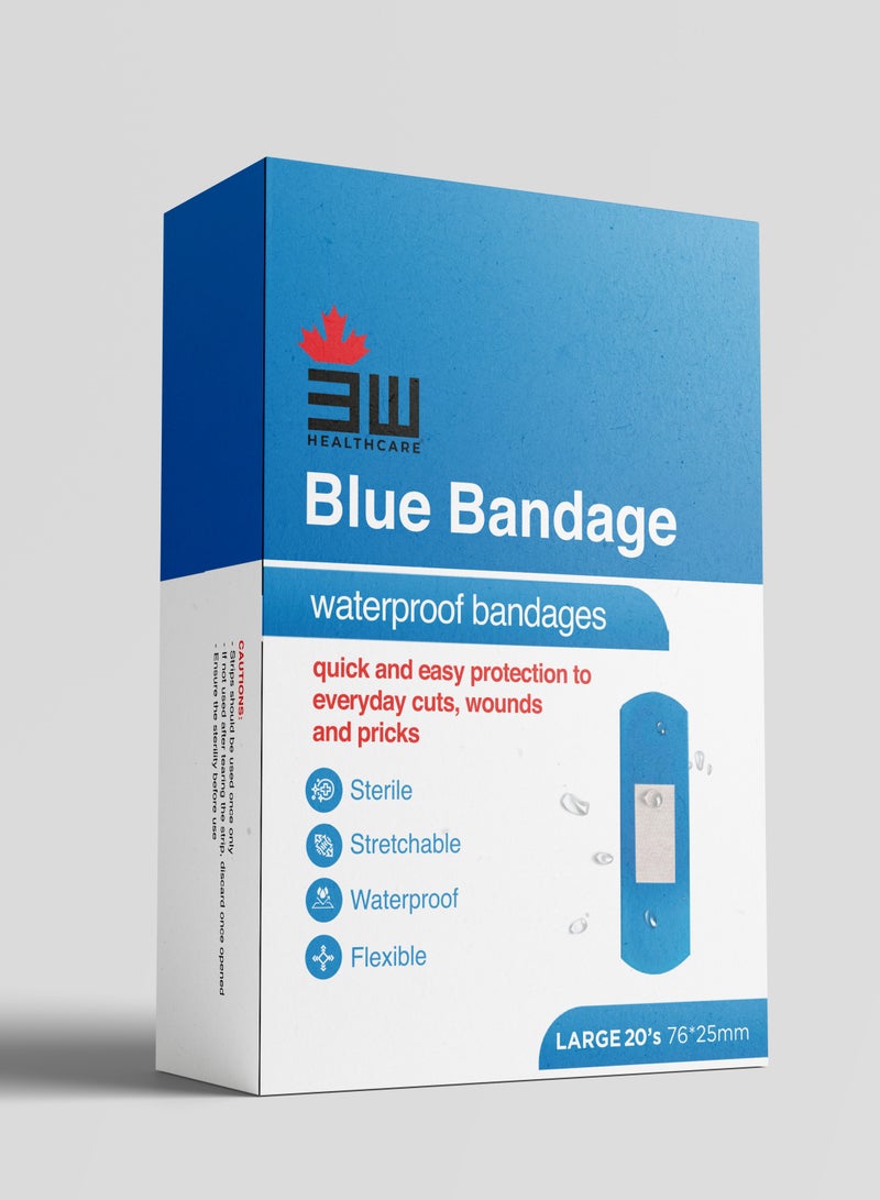 3W Healthcare Pack of 2 - Blue Waterproof Bandage Large 20s