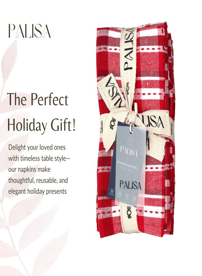 Palisa Christmas Red Cloth Napkins Set of 4 – 18x18 Inch | Decorative Check Dinner Napkins, 100% Cotton Washable & Reusable for Holidays Thanksgiving Parties & Gifts - Image 4