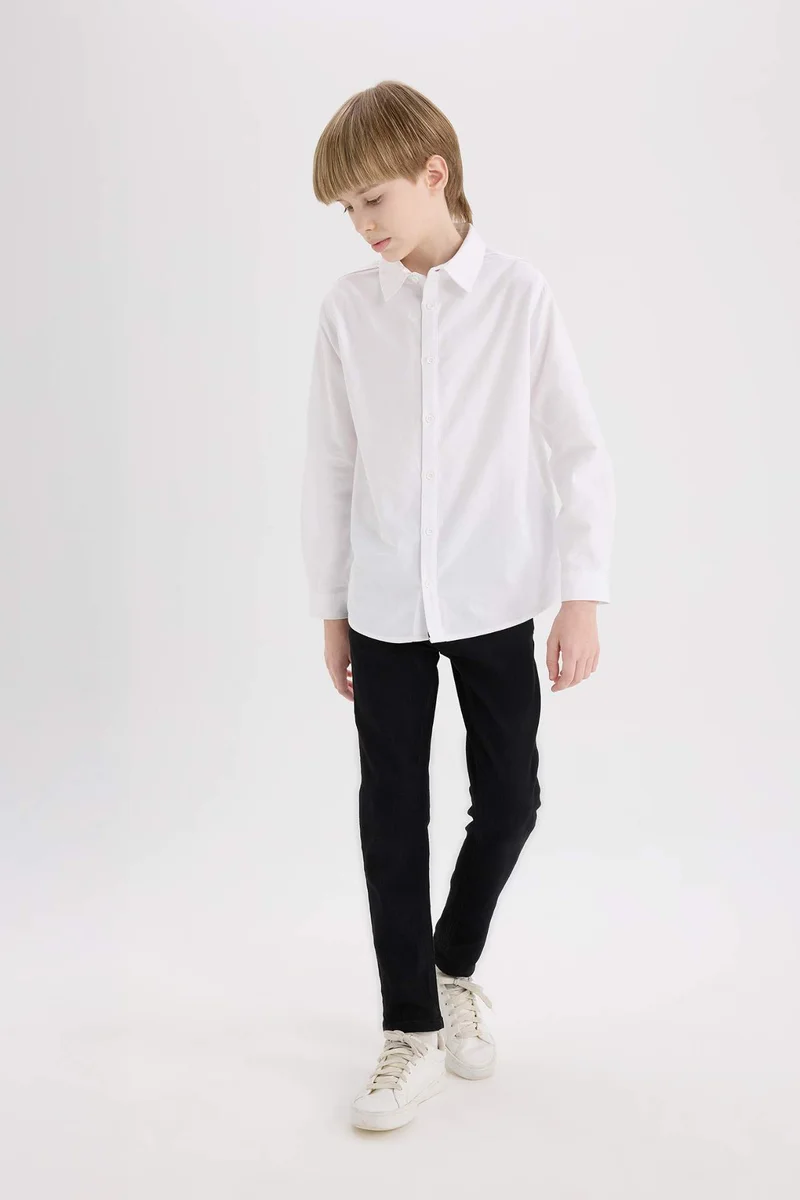 ديفاكتو Boy Polo Neck Oxford Long Sleeve Shirt