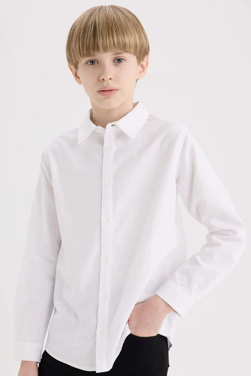 ديفاكتو Boy Polo Neck Oxford Long Sleeve Shirt