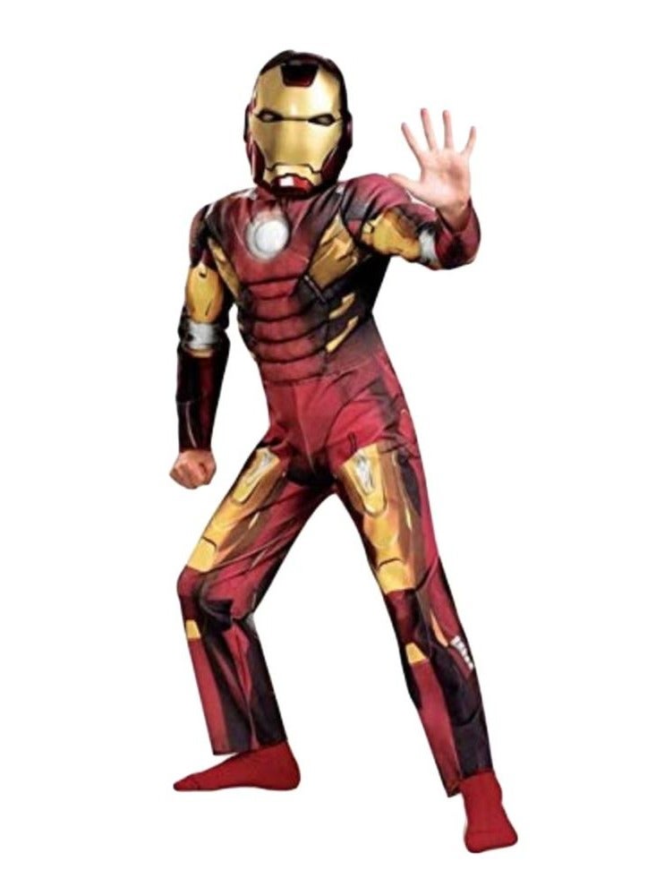Ironman Muscle Costume In Breathable Polyester Fabric With Mask For Kids - Image 1