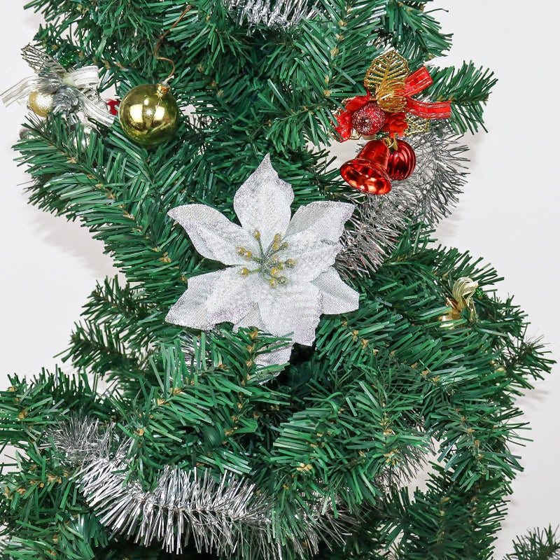 KEPATO Christmas Glitter Poinsettia Christmas Tree Ornaments Pack of 12 (Silver) - Image 5