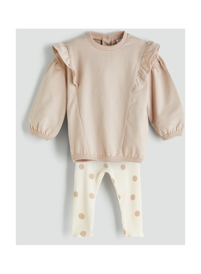 LC WAIKIKI Crew Neck Long Sleeve Baby Girls' Sweatshirt and Tights 2 Pack Set - Image 1