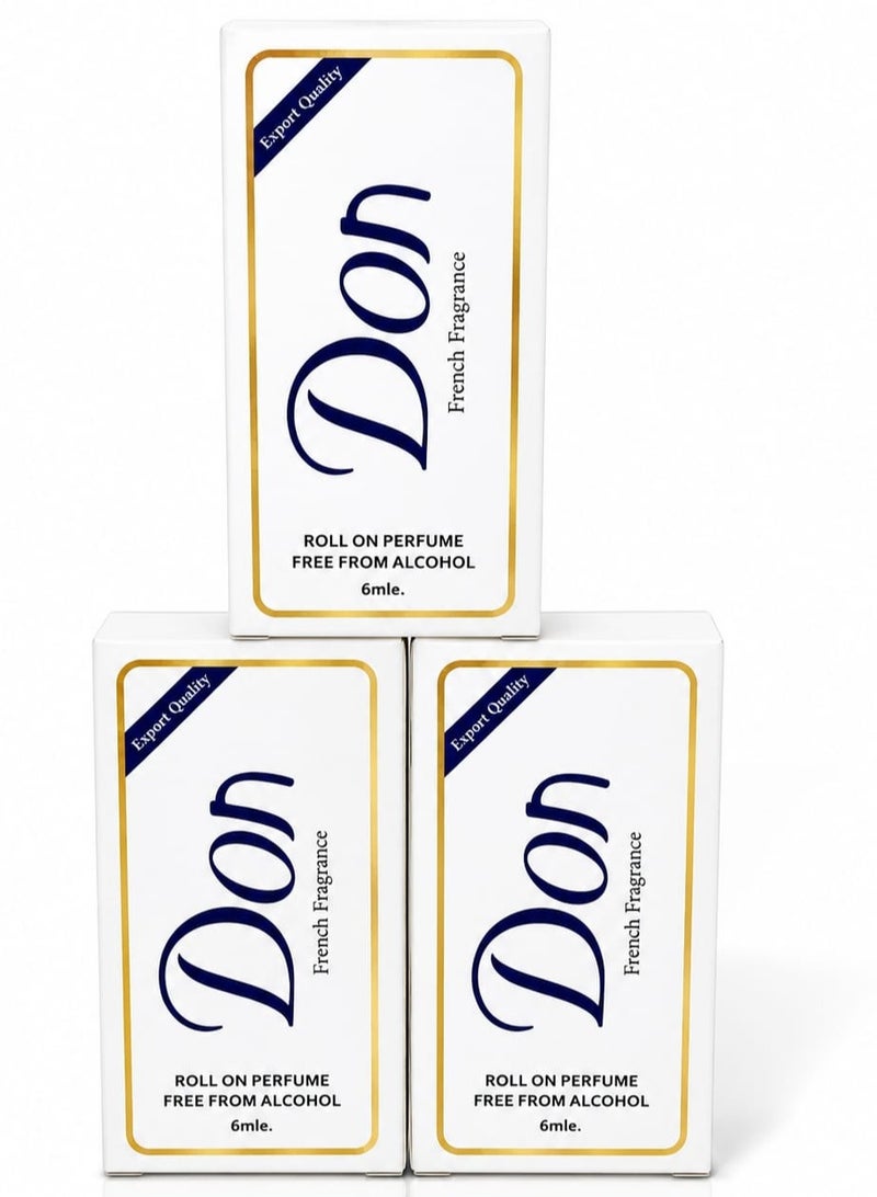 don Three Pieces Of Rifas Don French Fragrance Roll-On Perfume Free From Alcohol White 3x6 ml - Image 1