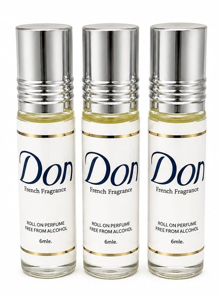 don Three Pieces Of Rifas Don French Fragrance Roll-On Perfume Free From Alcohol White 3x6 ml - Image 2