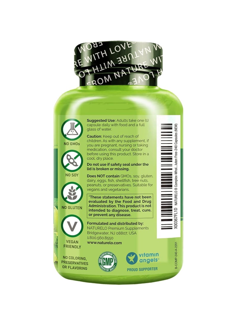 NATURELO - B Complex With a Fruit & Vegetable Blend Plus CoQ10 to Support Energy & Metabolism Dietary Supplement 240 Vegetarian Capsules - Image 1
